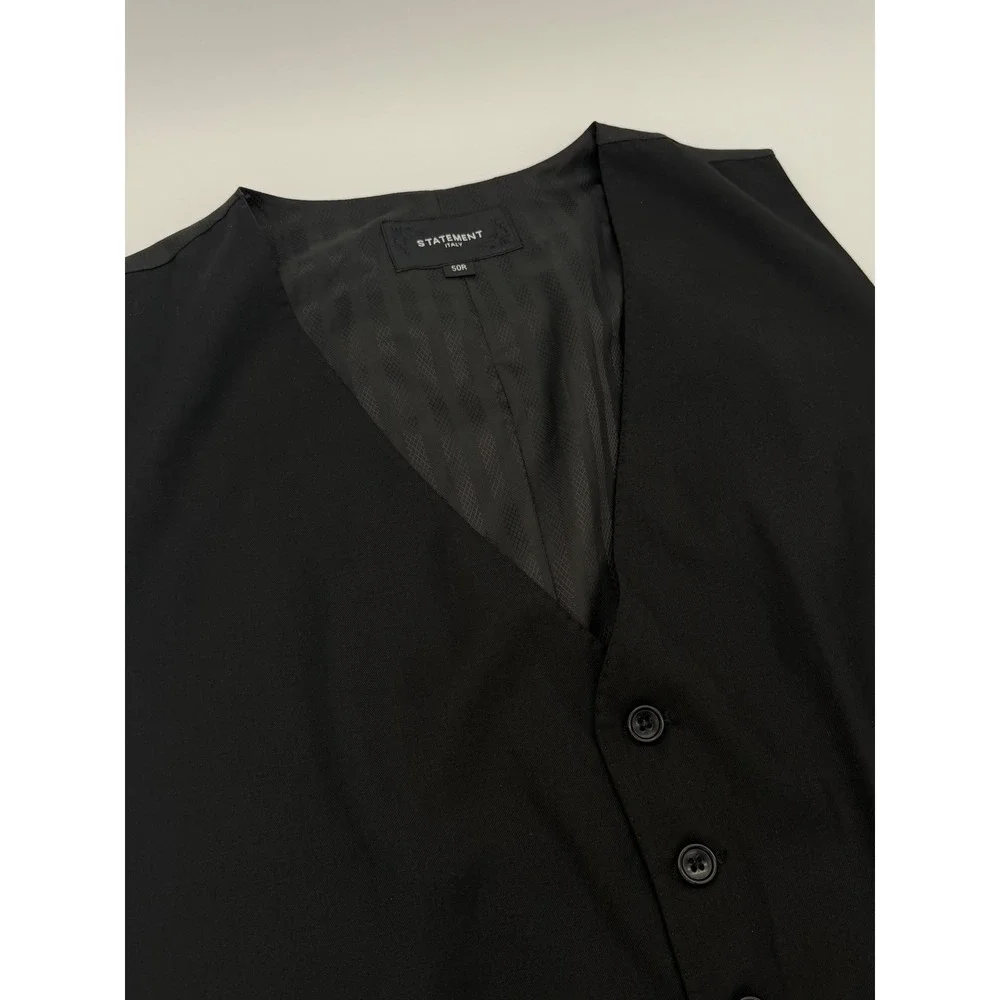 Statement Italy Mens Black Suit Vest Formal Waistcoat Size 50R Adjustable Back